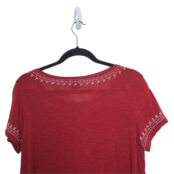 Rafaella Red Short Sleeve Embroidered Tee T Shirt - Picture 5 of 9